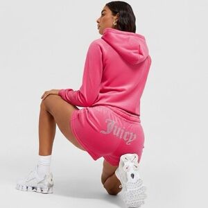 Y2K Juicy Couture PINK VELOUR OG BLING TRACKSUIT PLUSH VELVET Hoodie Shorts M